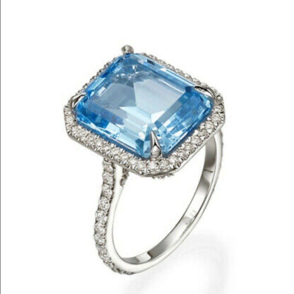 NEW Stamped 925 Silver Emerald Cut Aquamarine Ring - Picture 5 of 7